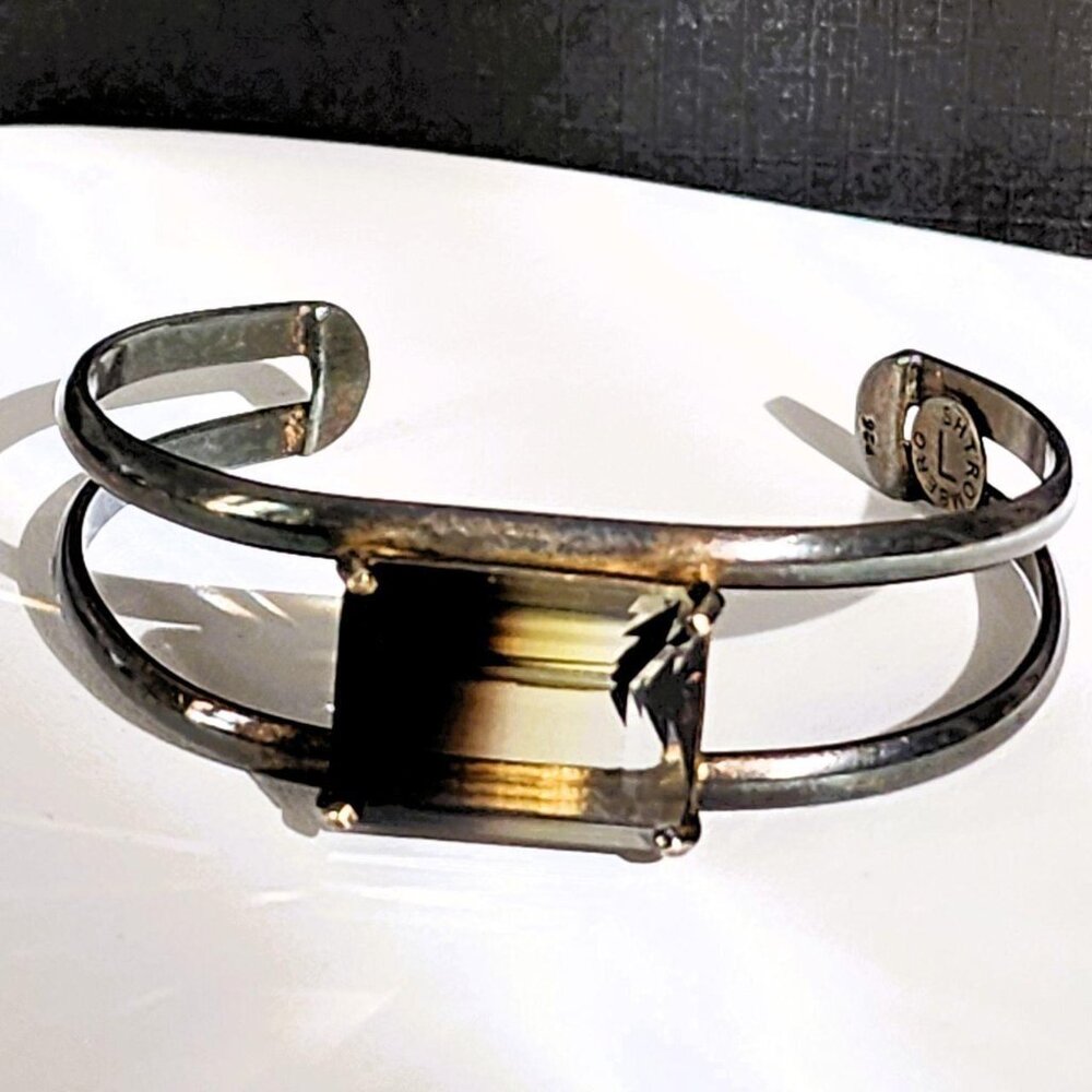 Vintage Sterling Silver L Shtromberg Smokey Quartz  Cuff Bracelet Rare - Picture 3 of 8